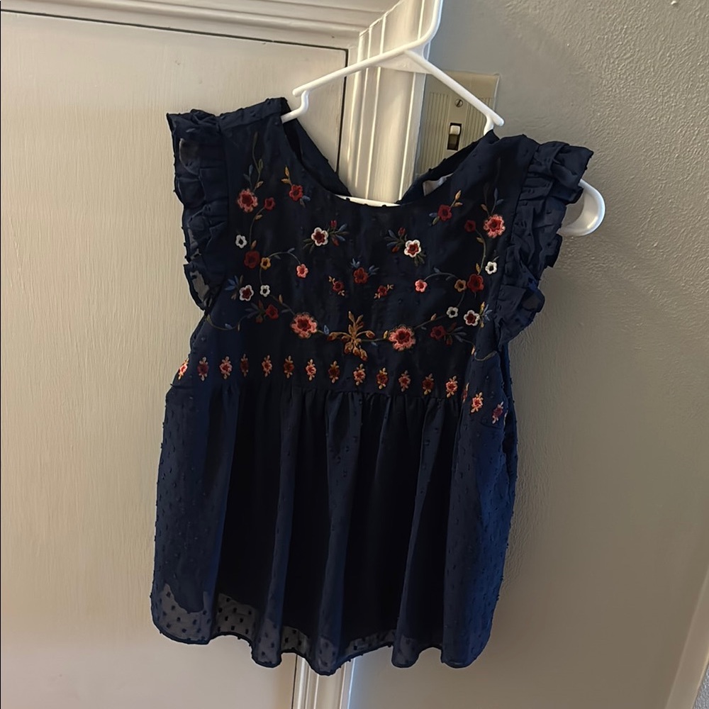 Altar'd State Navy Blue Embroidered Blouse